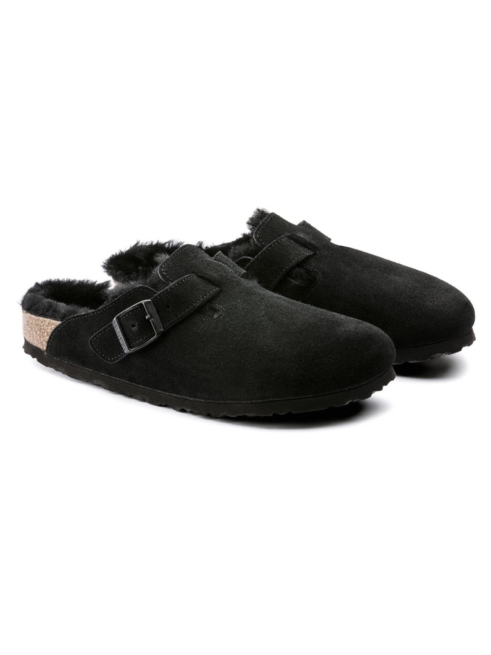 Birkenstock Kids Black Suede Shearling Clog with Buckle